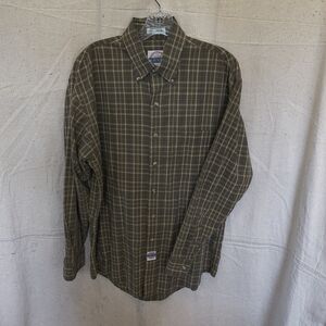Savanne Men's Size Medium Olive Plaid Button-Down Long Sleeve Shirt